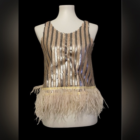 English Factory feather sequin top party holiday New Years chic fun - Picture 1 of 6